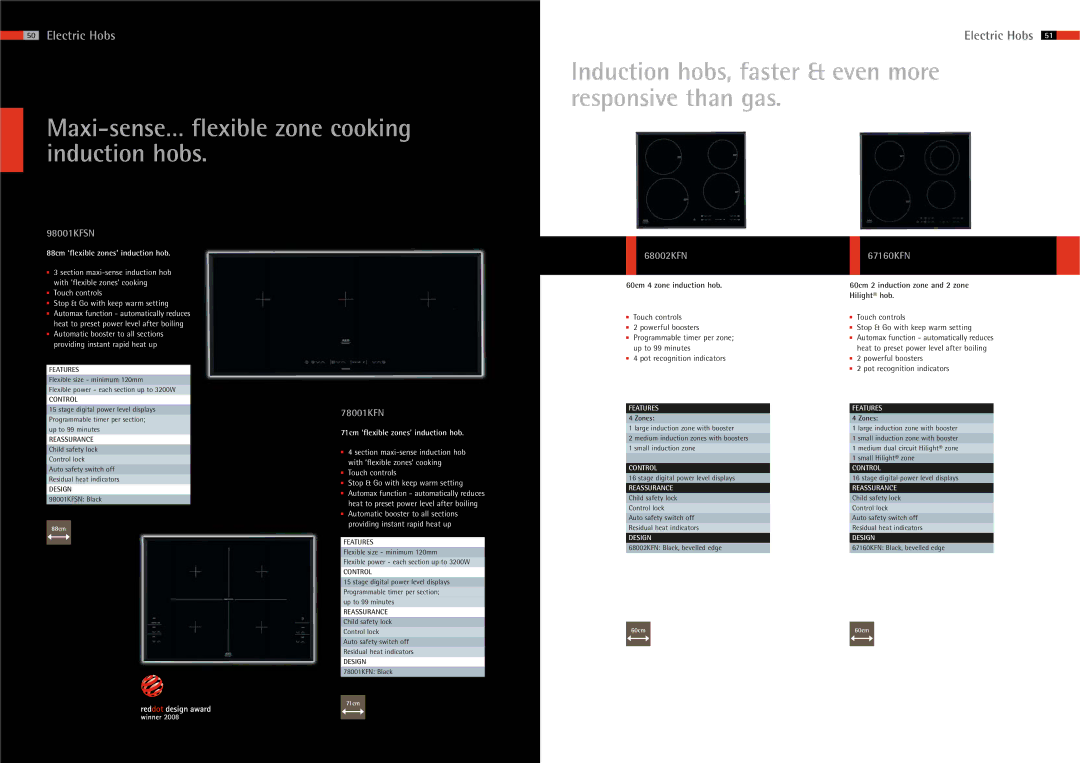 AEG Hobs manual Maxi-sense… flexible zone cooking induction hobs, Induction hobs, faster & even more responsive than gas 