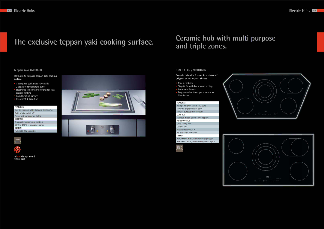 AEG Hobs manual Ceramic hob with multi purpose and triple zones, Teppan Yaki TM63600, 96901KFEN / 96901KFN 