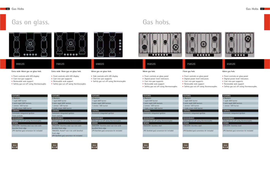 AEG Hobs manual Gas on glass, 99852G 79852G 69802G 95852G 75852G 65852G 