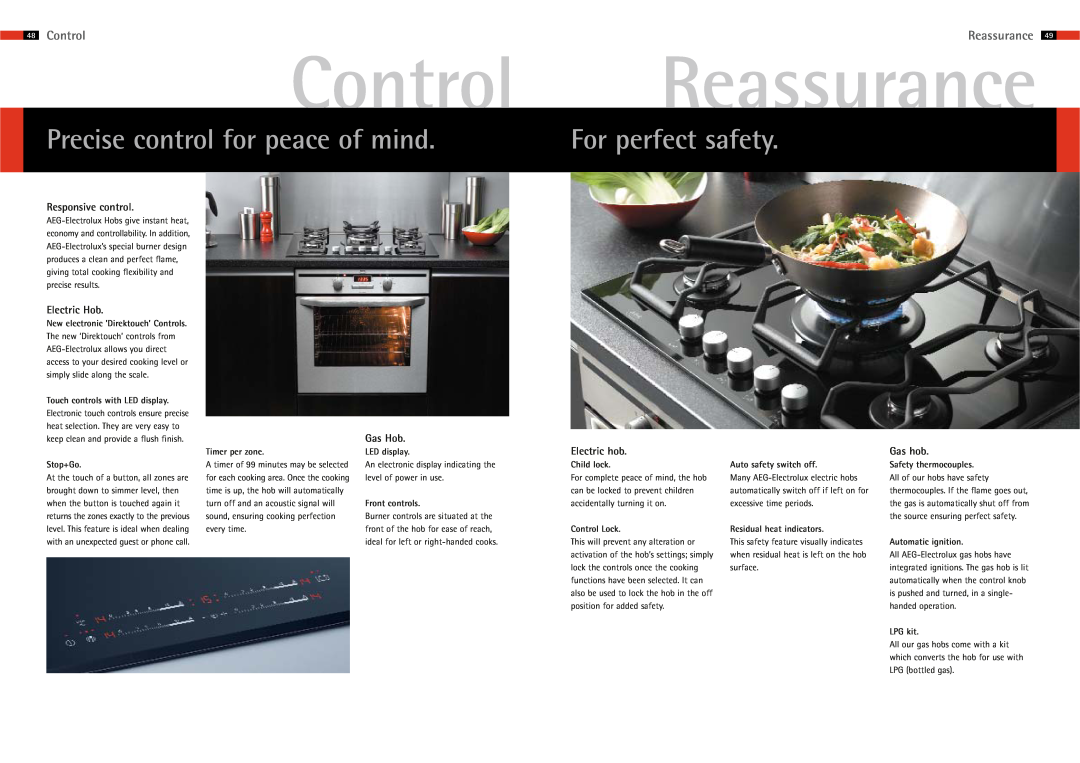 AEG Hobs Control, Precise control for peace of mind, For perfect safety, Reassurance, Responsive control, Electric Hob 