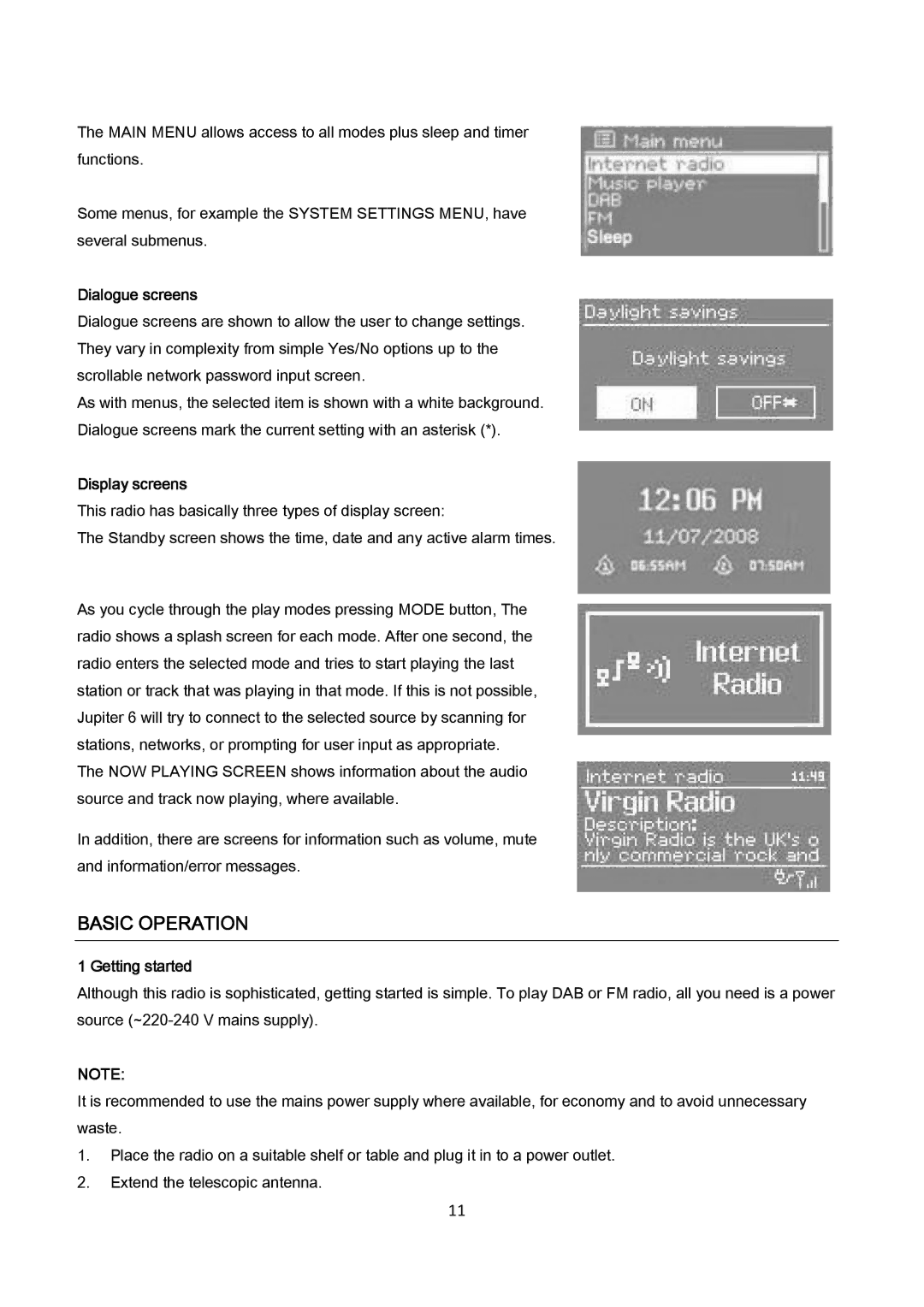 AEG IR 4427 instruction manual Basic Operation, Dialogue screens, Display screens, Getting started 