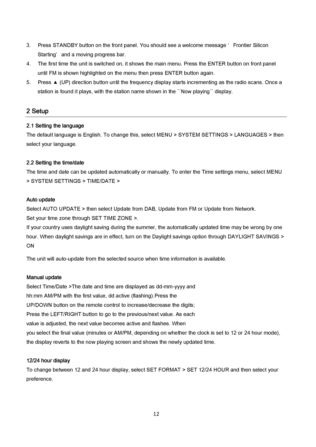 AEG IR 4427 instruction manual Setup 