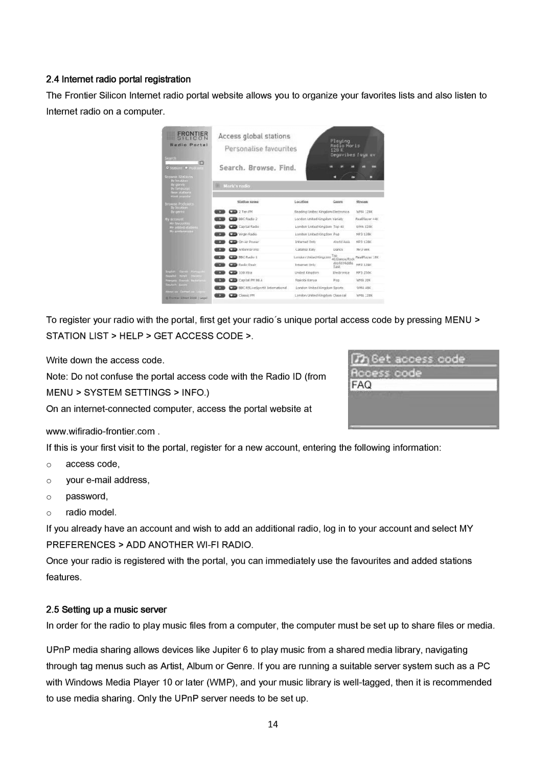 AEG IR 4427 instruction manual Internet radio portal registration, Setting up a music server 