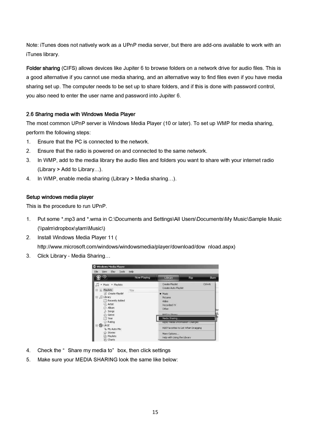 AEG IR 4427 instruction manual Sharing media with Windows Media Player, Setup windows media player 