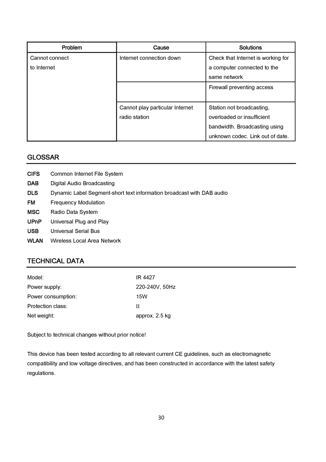 AEG IR 4427 instruction manual Glossar, Technical Data 