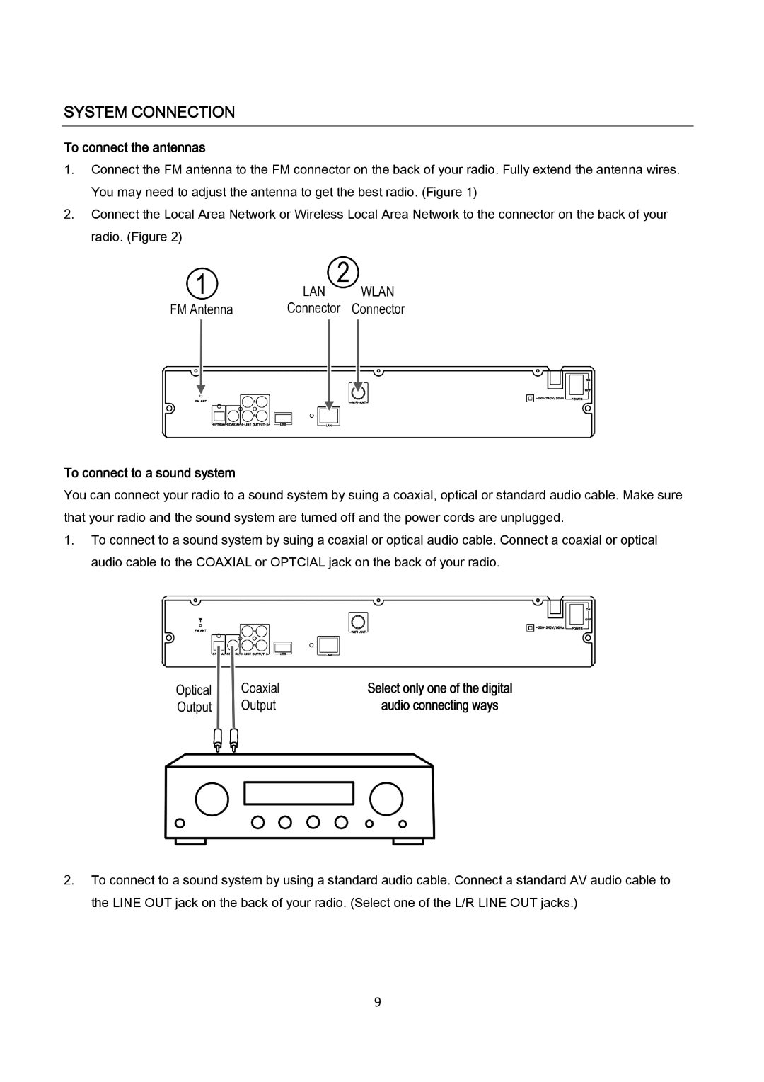 AEG IR 4427 instruction manual System Connection, To connect the antennas, To connect to a sound system 