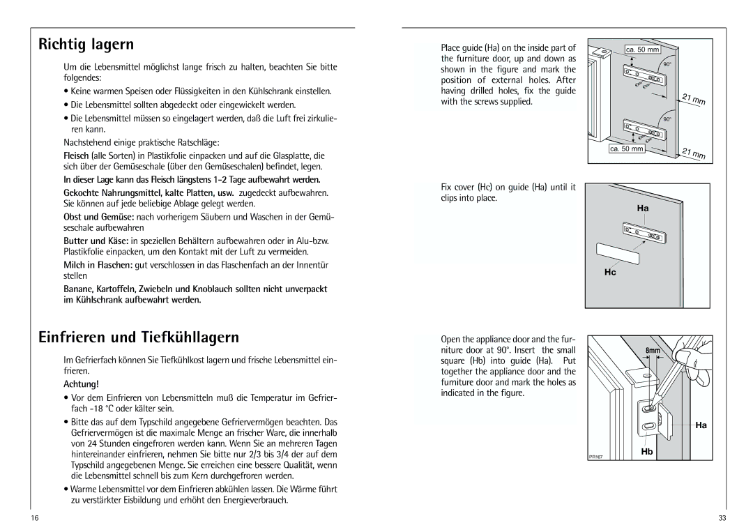 AEG K 7 10 43-4 I Richtig lagern, Einfrieren und Tiefkühllagern, Fix cover Hc on guide Ha until it clips into place 