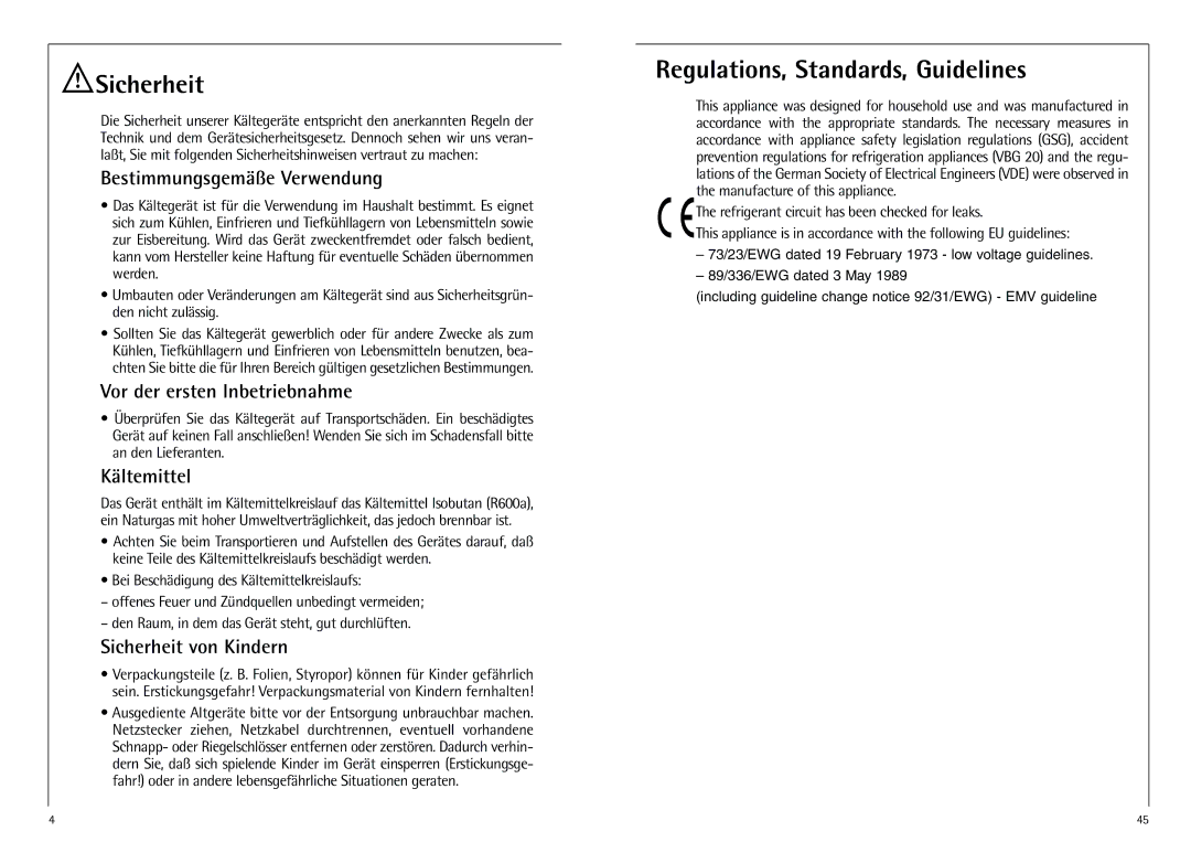 AEG K 7 10 43-4 I installation instructions Sicherheit, Regulations, Standards, Guidelines 