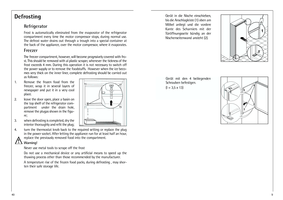 AEG K 7 10 43-4 I installation instructions Defrosting, Refrigerator, Freezer 