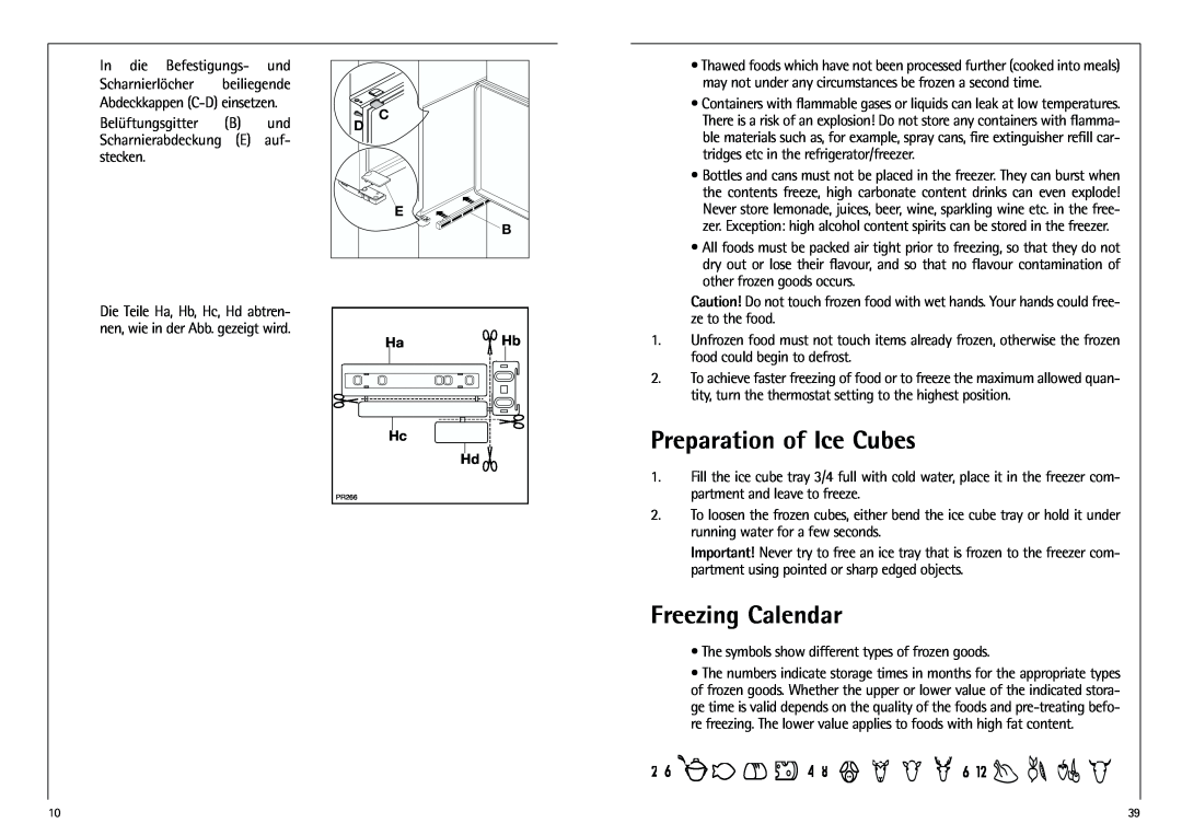 AEG K 7 10 43-4 I installation instructions Preparation of Ice Cubes, Freezing Calendar 