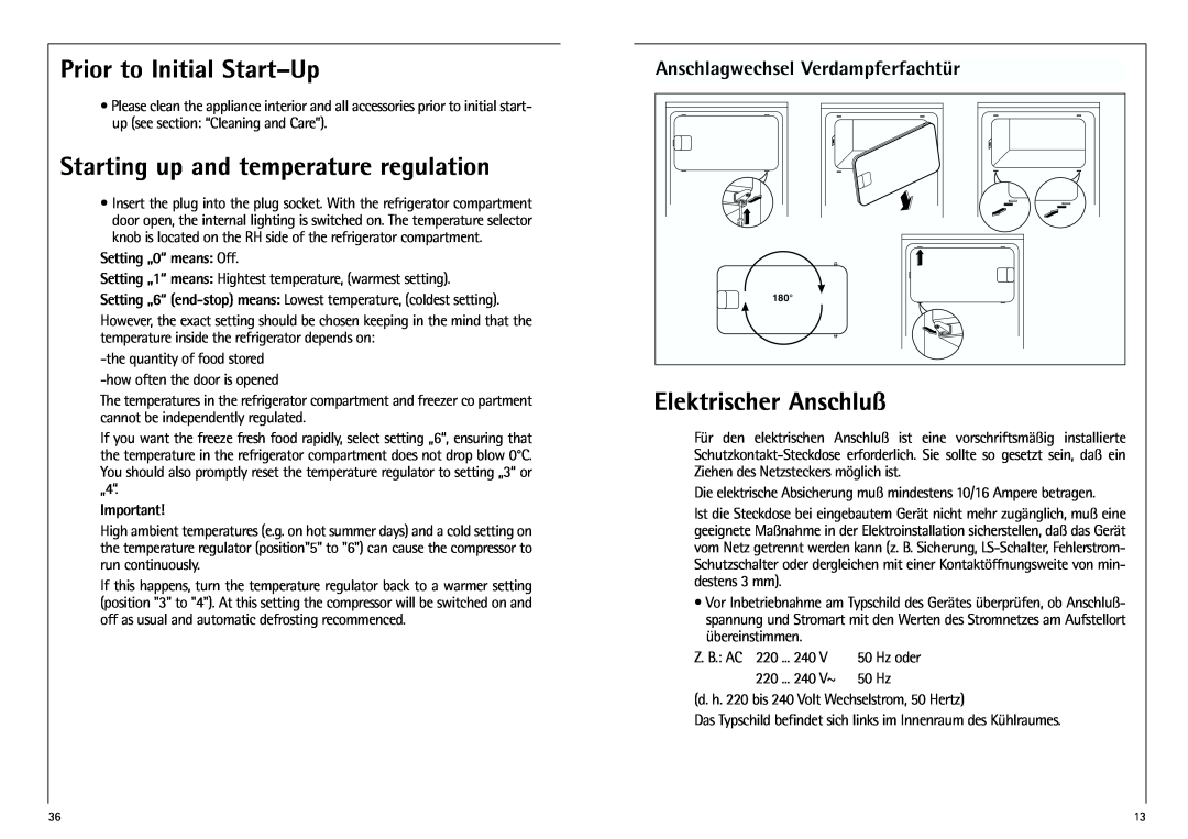 AEG K 7 10 43-4 I Prior to Initial Start-Up, Starting up and temperature regulation, Elektrischer Anschluß 