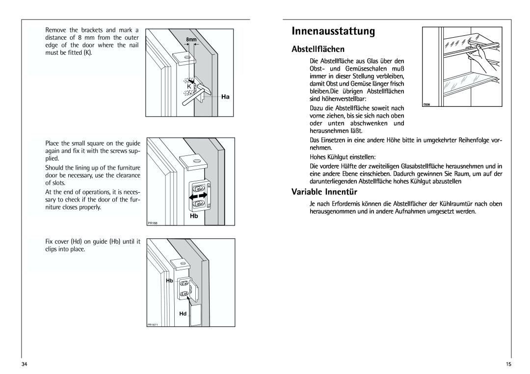 AEG K 7 10 43-4 I installation instructions Innenausstattung, Abstellflächen, Variable Innentür 
