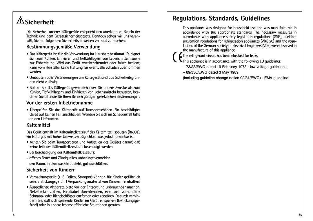 AEG K 7 10 43-4 I Sicherheit, Regulations, Standards, Guidelines, Bestimmungsgemäße Verwendung, Kältemittel 