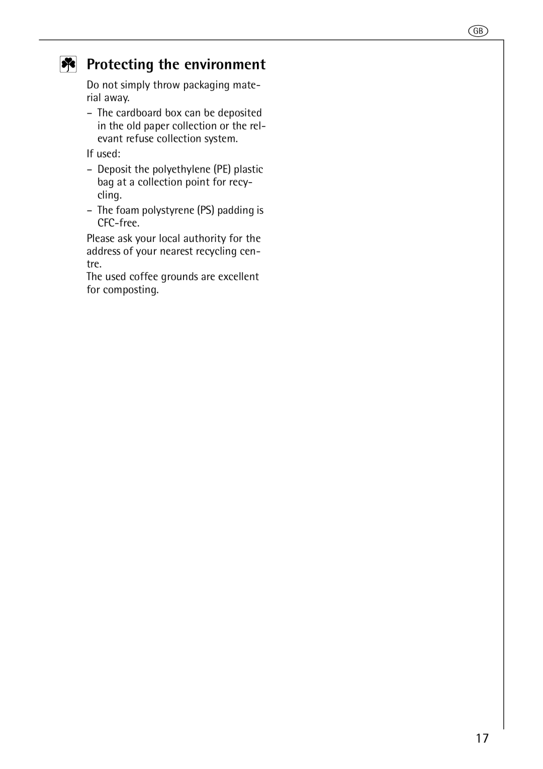 AEG KAM120 operating instructions Protecting the environment, Do not simply throw packaging mate- rial away 