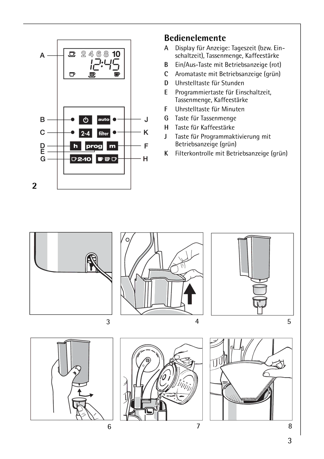 AEG KAM120 operating instructions Bedienelemente 