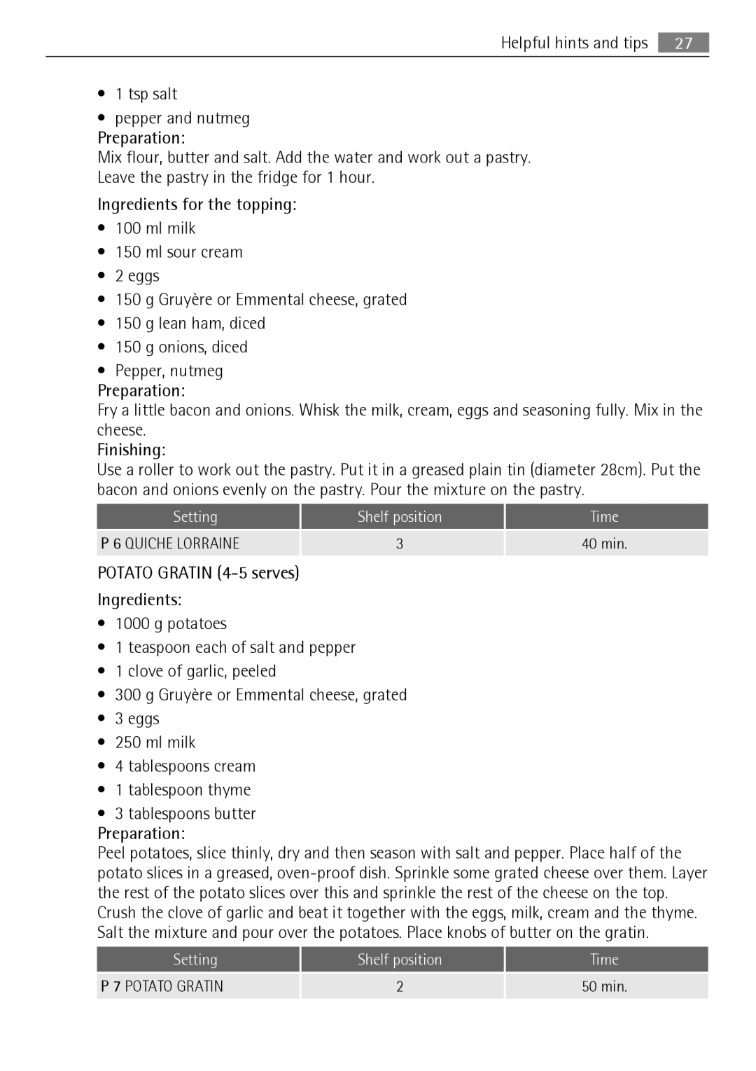 AEG KB7100000 user manual Quiche Lorraine 