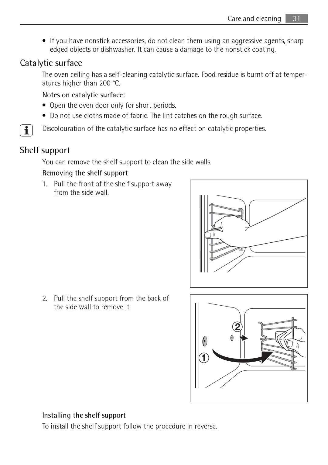 AEG KB7100000 user manual Catalytic surface, Shelf support 