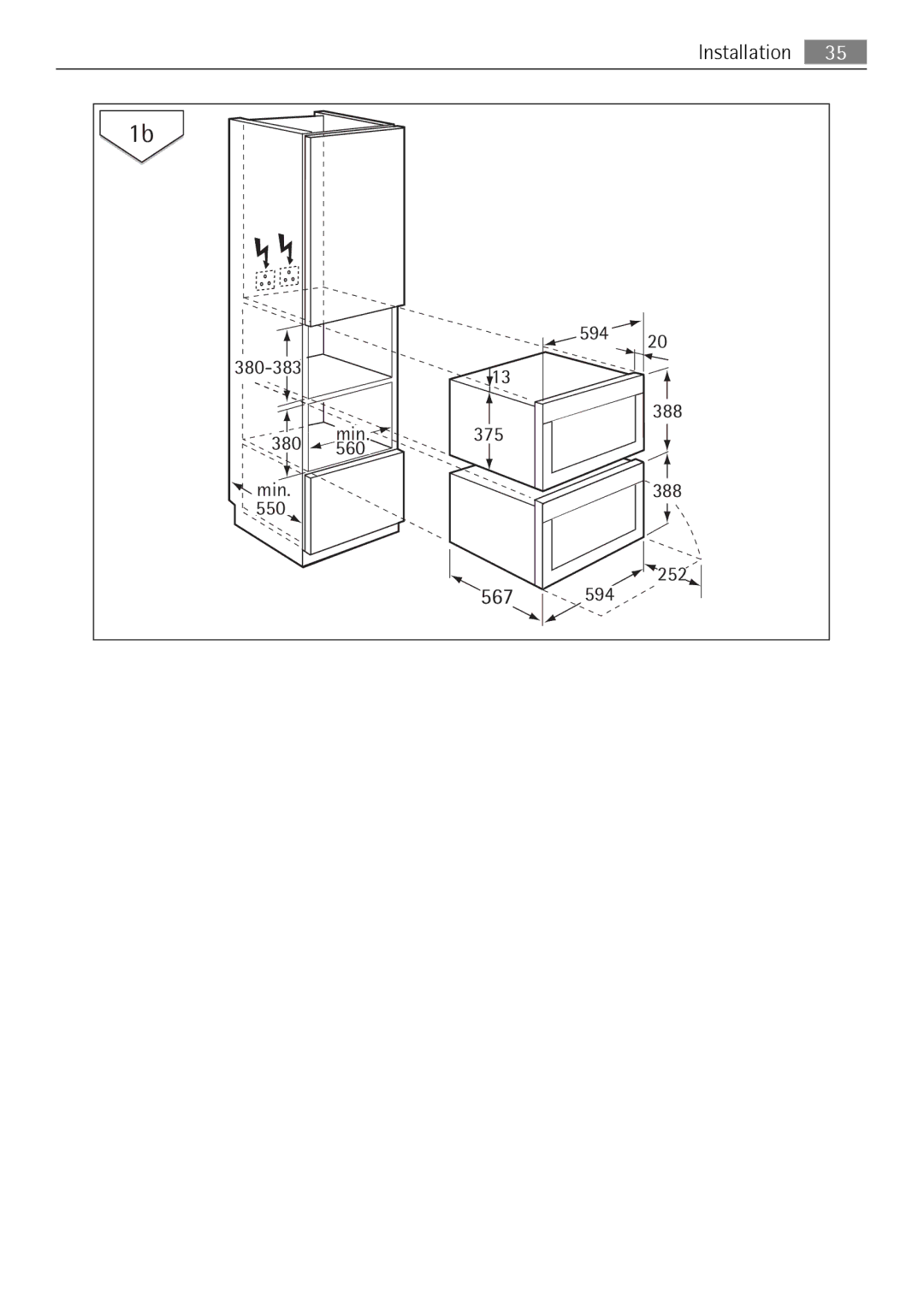 AEG KB7100000 user manual 594 380-383 Min 388 375 560 550 