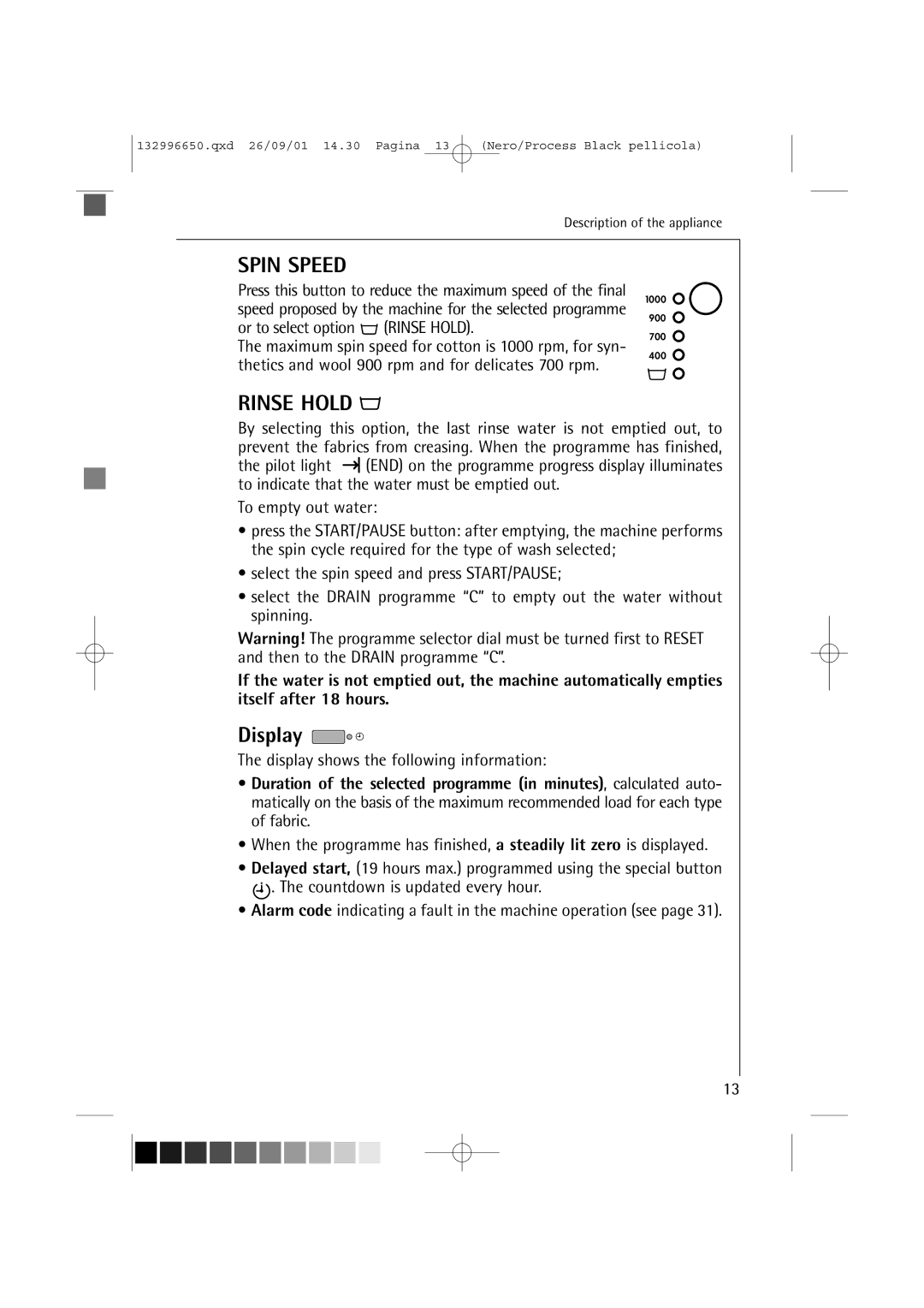 AEG L 1045 E manual Spin Speed, Display 