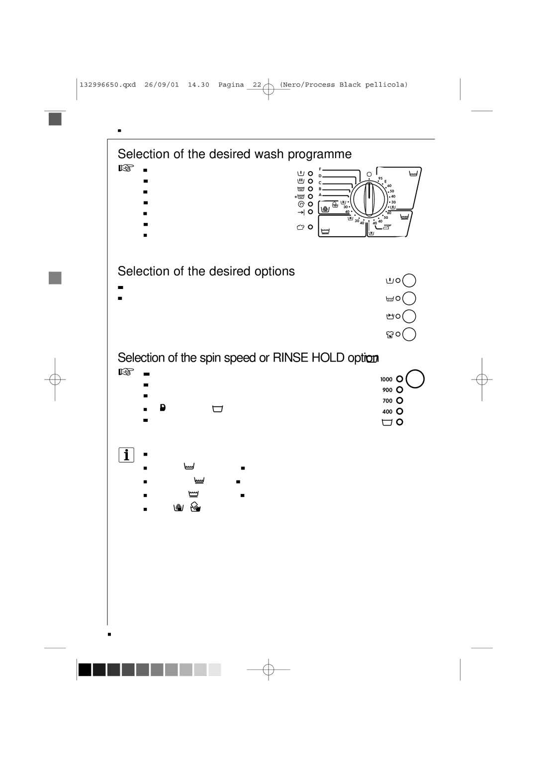 AEG L 1045 E manual Selection of the desired wash programme, Selection of the desired options 