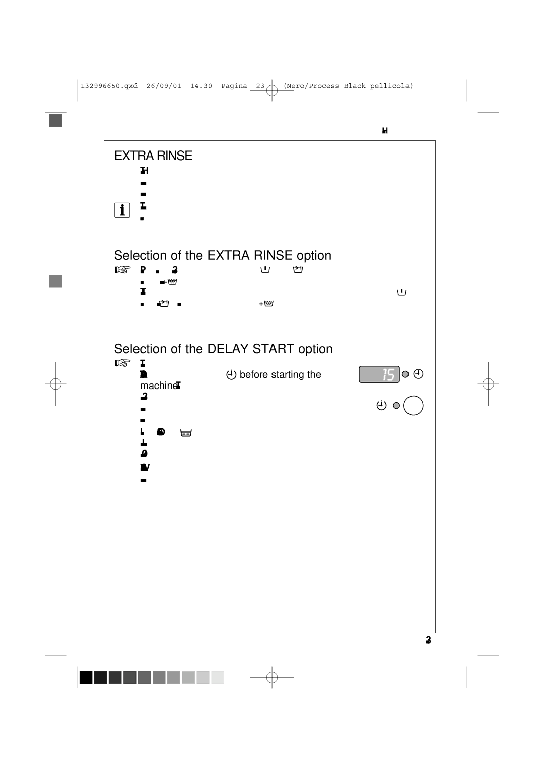 AEG L 1045 E manual Selection of the Extra Rinse option, Selection of the Delay Start option 