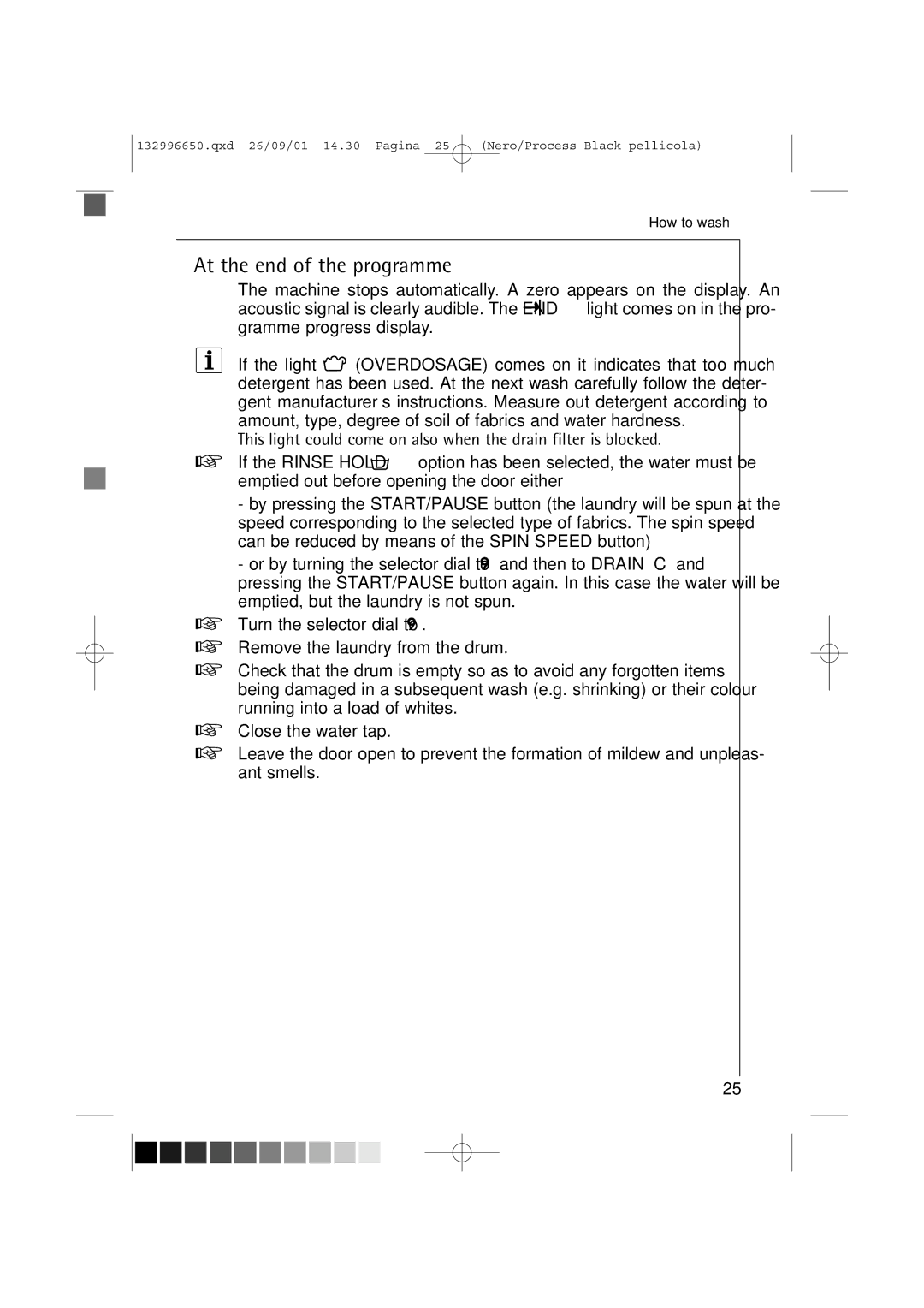 AEG L 1045 E manual At the end of the programme 