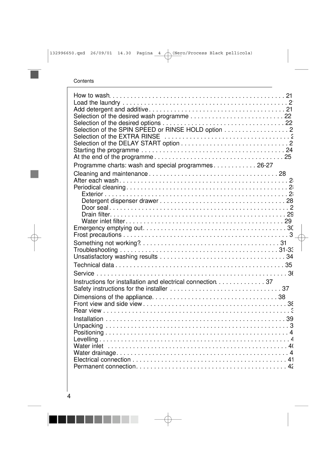 AEG L 1045 E manual Programme charts wash and special programmes 