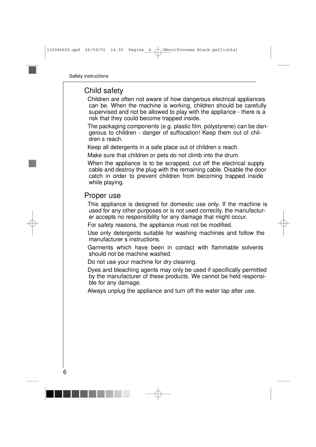 AEG L 1045 E manual Child safety, Proper use 