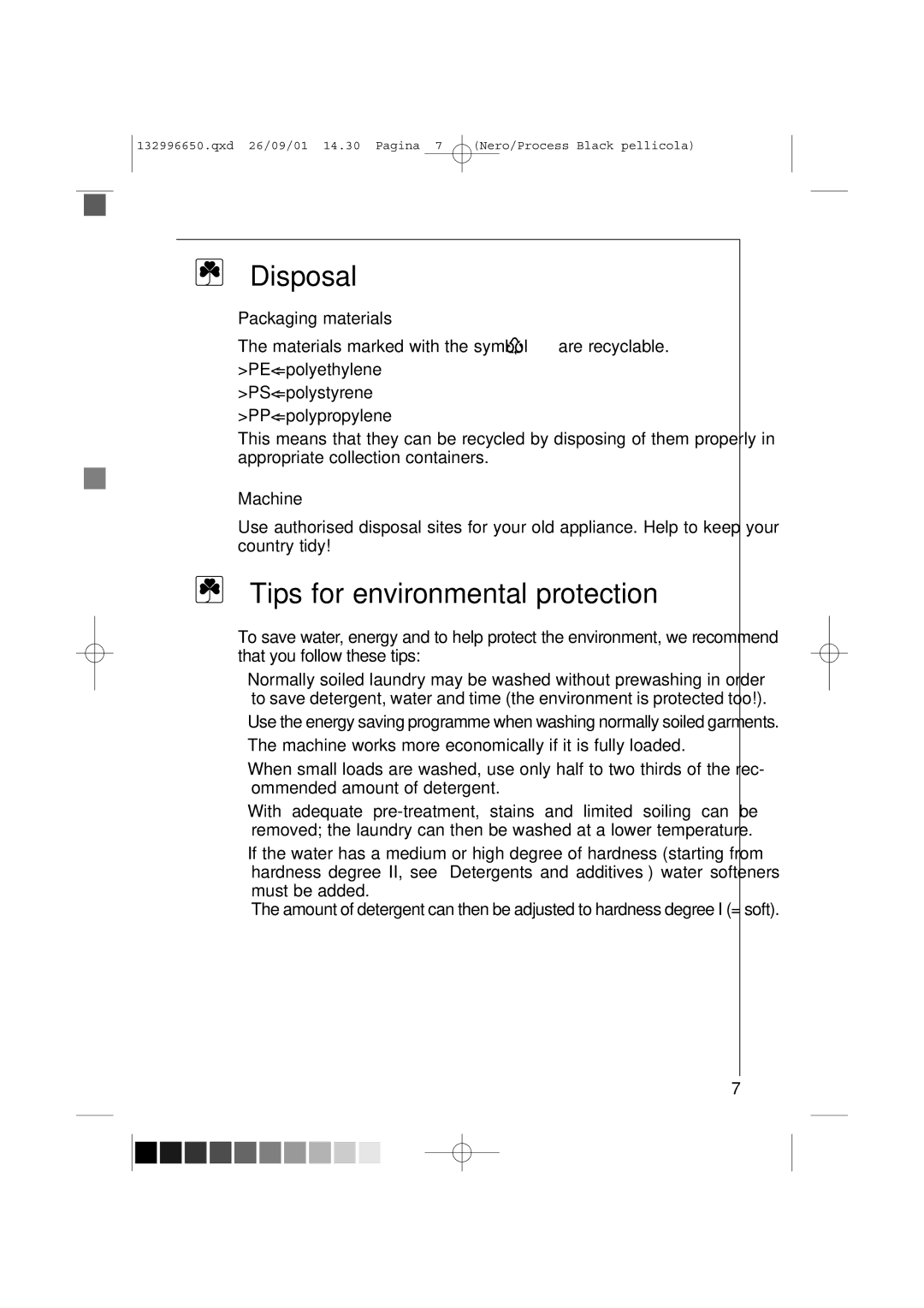 AEG L 1045 E manual Disposal, Tips for environmental protection, Packaging materials, Machine 