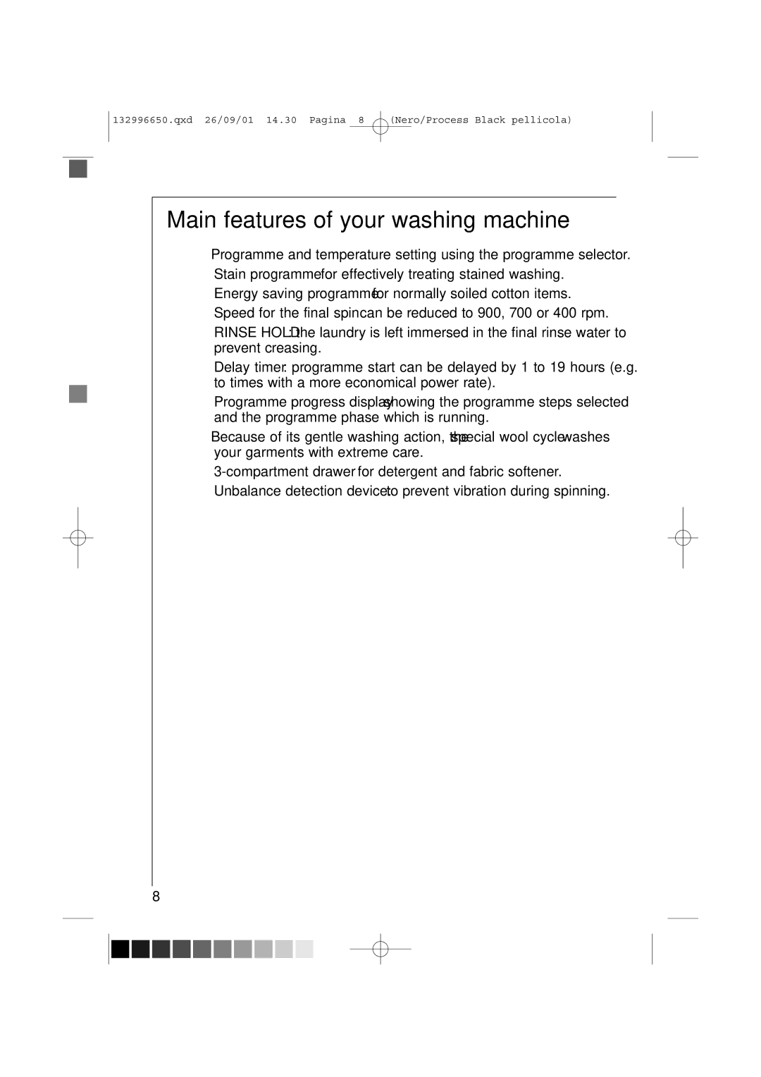 AEG L 1045 E manual Main features of your washing machine 