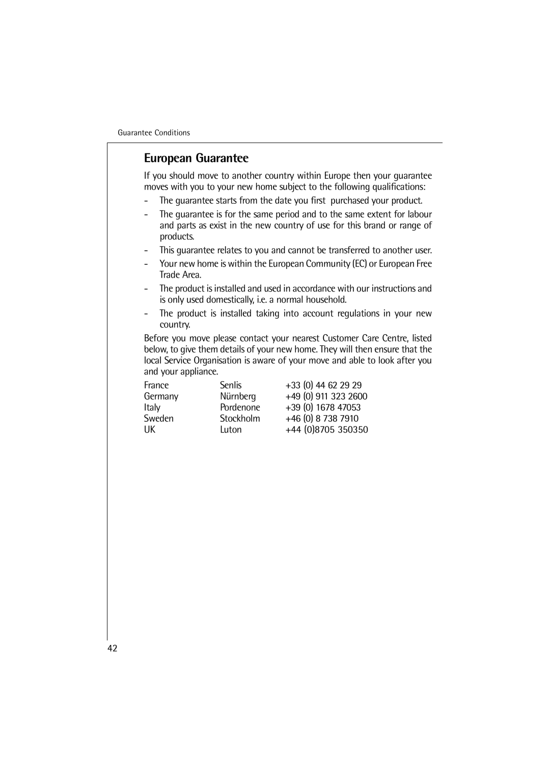 AEG L 12510 VI, L 14510 VI manual European Guarantee 