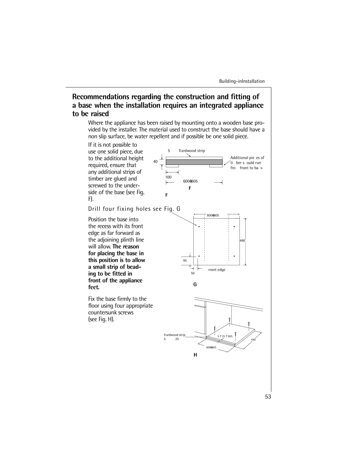 AEG L 14510 VI, L 12510 VI manual Drill four fixing holes see Fig. G 