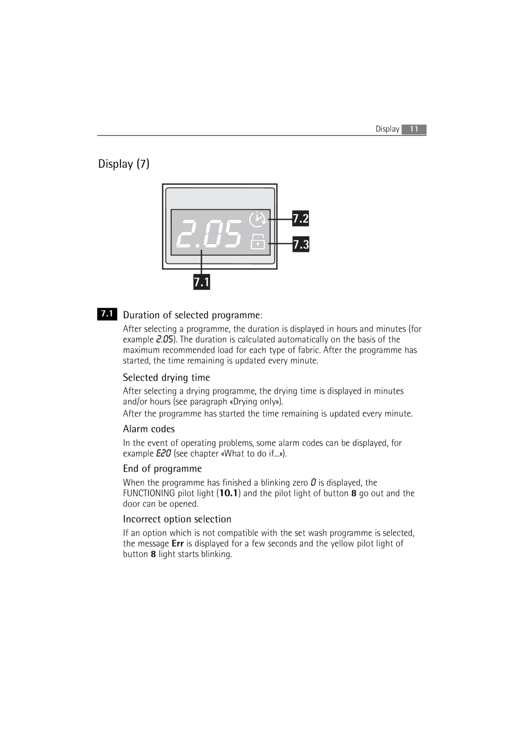 AEG L 14840 user manual Display, Duration of selected programme 