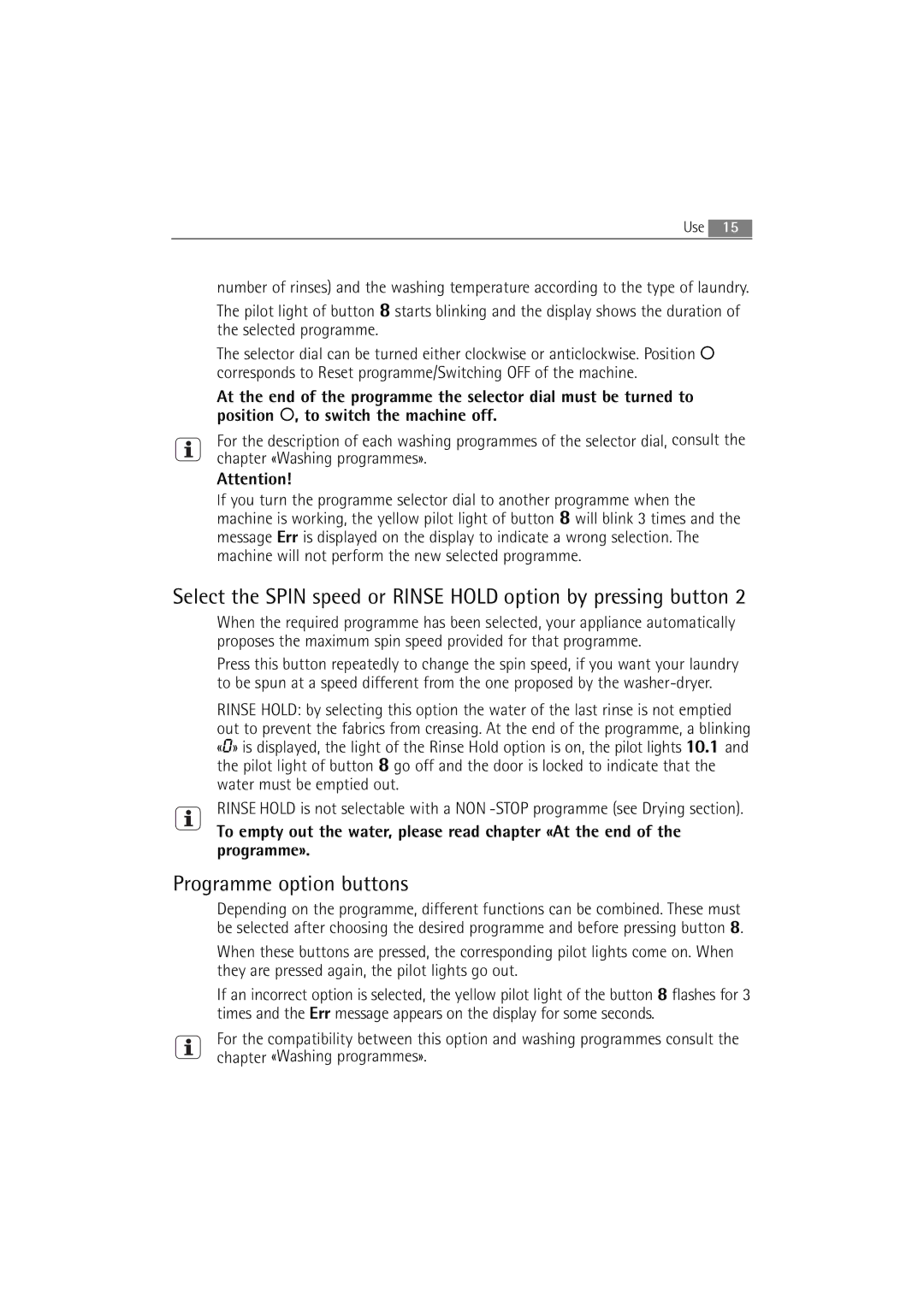 AEG L 14840 user manual Programme option buttons 