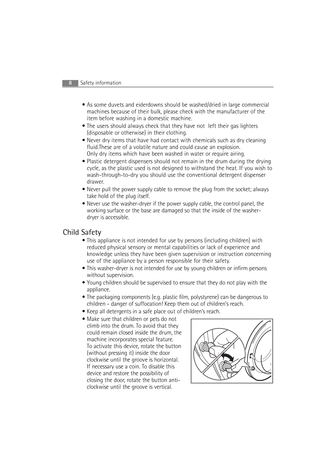 AEG L 14840 user manual Child Safety, Keep all detergents in a safe place out of children’s reach 