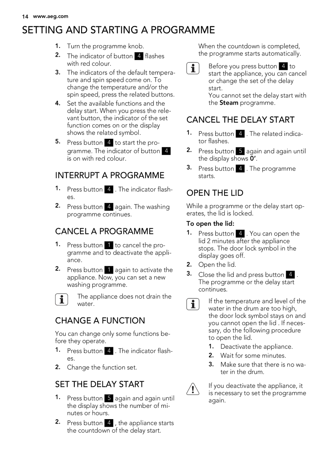 AEG L 60060 TL, L 60260 TL user manual Setting and Starting a Programme 