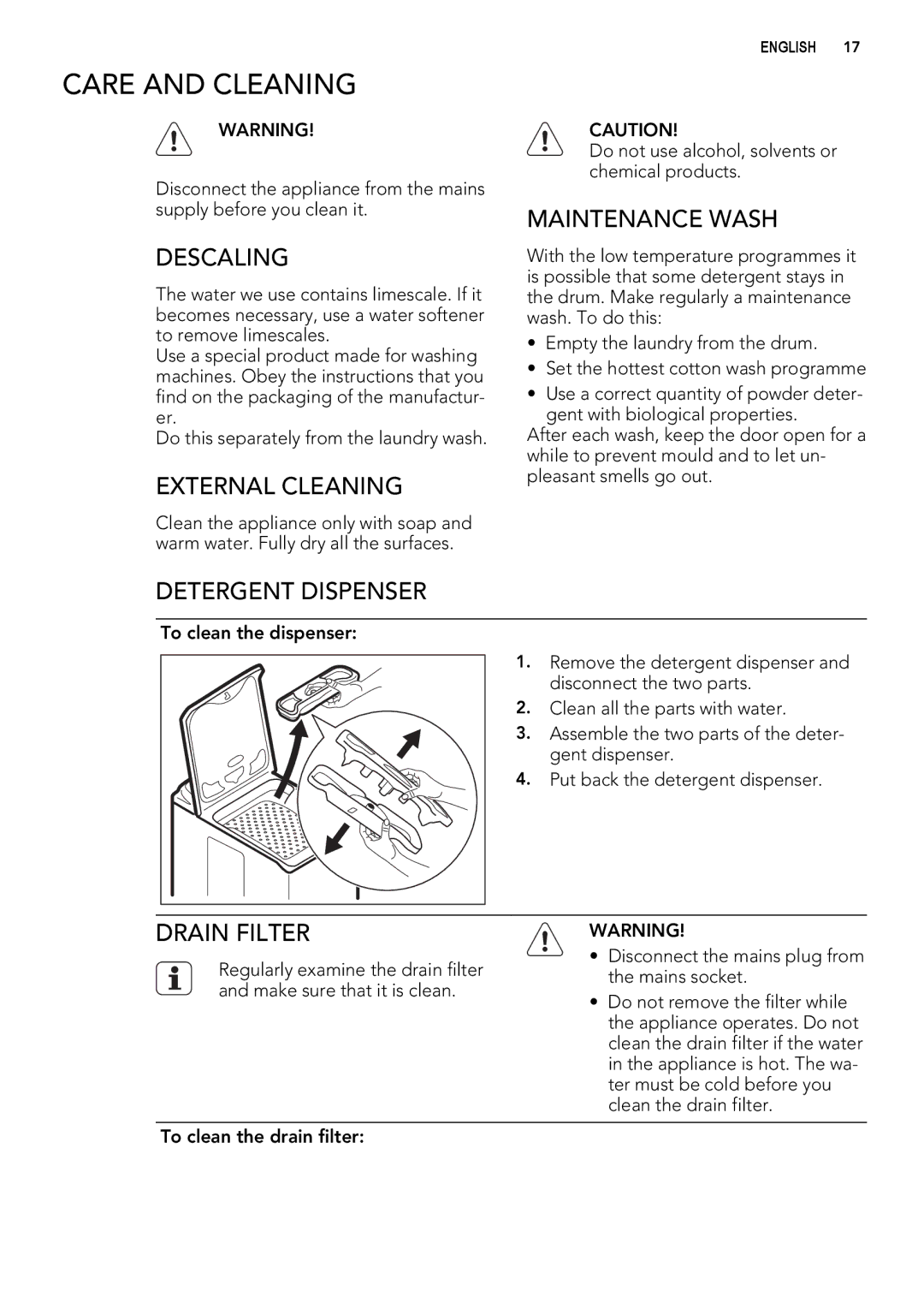 AEG L 60260 TL, L 60060 TL user manual Care and Cleaning 