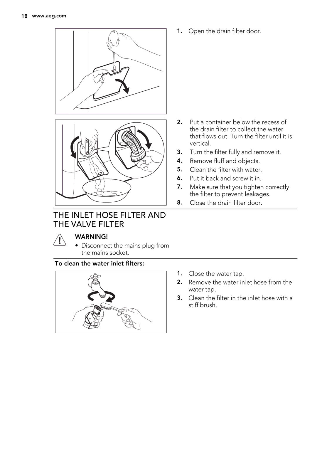 AEG L 60060 TL, L 60260 TL user manual Inlet Hose Filter Valve Filter 