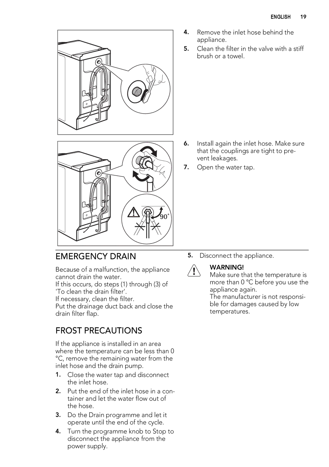 AEG L 60260 TL, L 60060 TL user manual Emergency Drain, Frost Precautions 