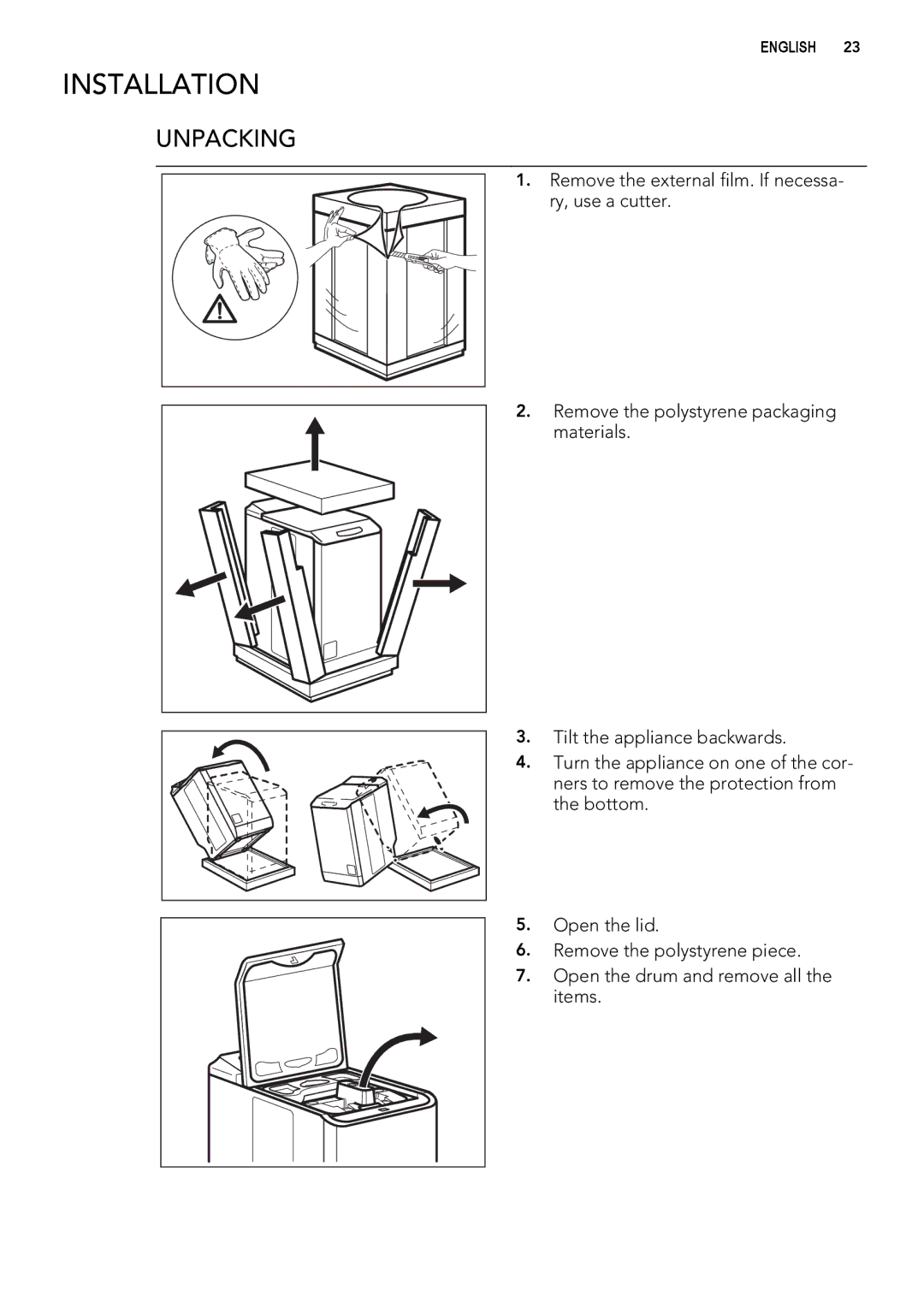 AEG L 60260 TL, L 60060 TL user manual Installation, Unpacking 