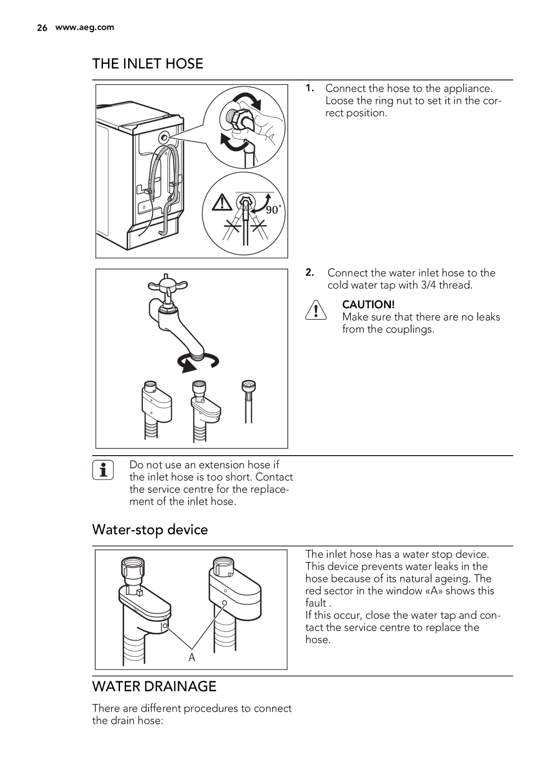 AEG L 60060 TL, L 60260 TL user manual Inlet Hose, Water Drainage 