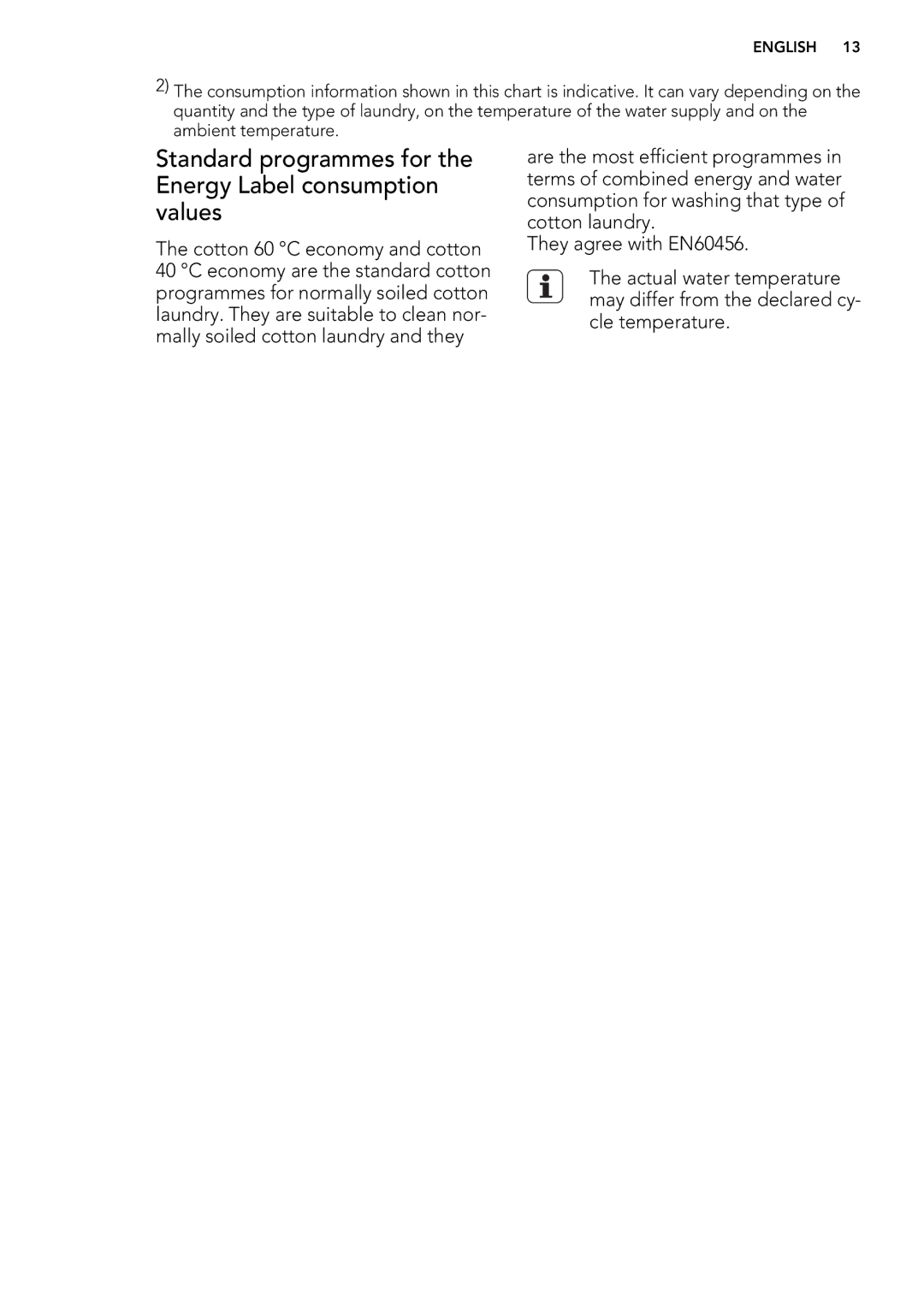 AEG L 60260 FL user manual Standard programmes for the Energy Label consumption values 