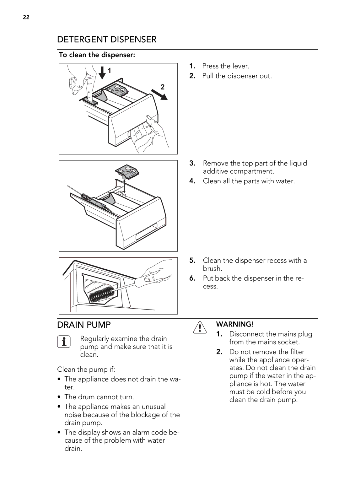 AEG L 60260 FL user manual Detergent Dispenser, Drain Pump 