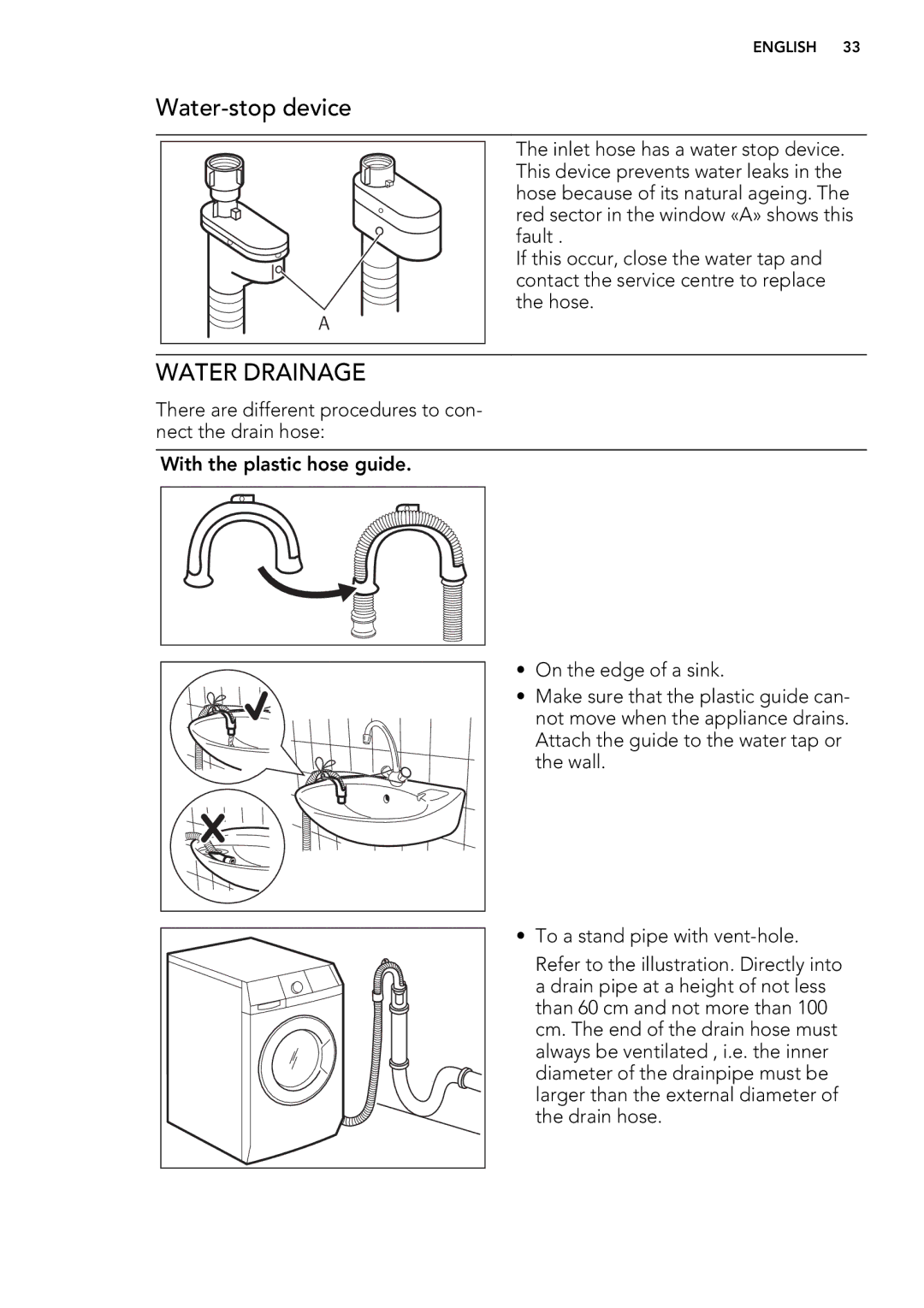 AEG L 60260 FL user manual Water-stop device, Water Drainage 