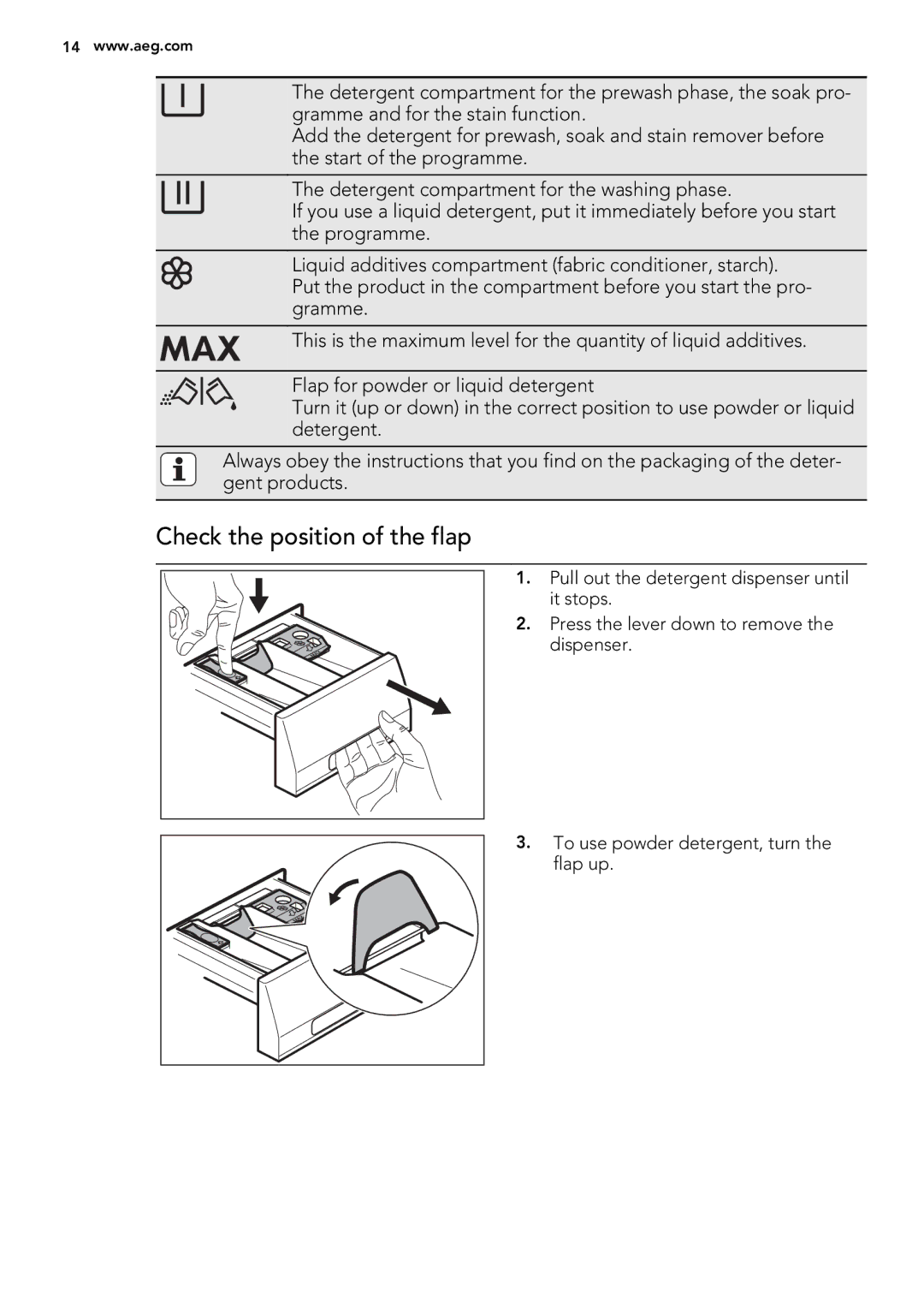 AEG L 60270 user manual Check the position of the flap 