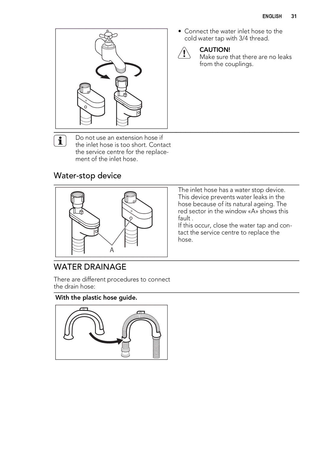 AEG L 60270 user manual Water-stop device, Water Drainage 