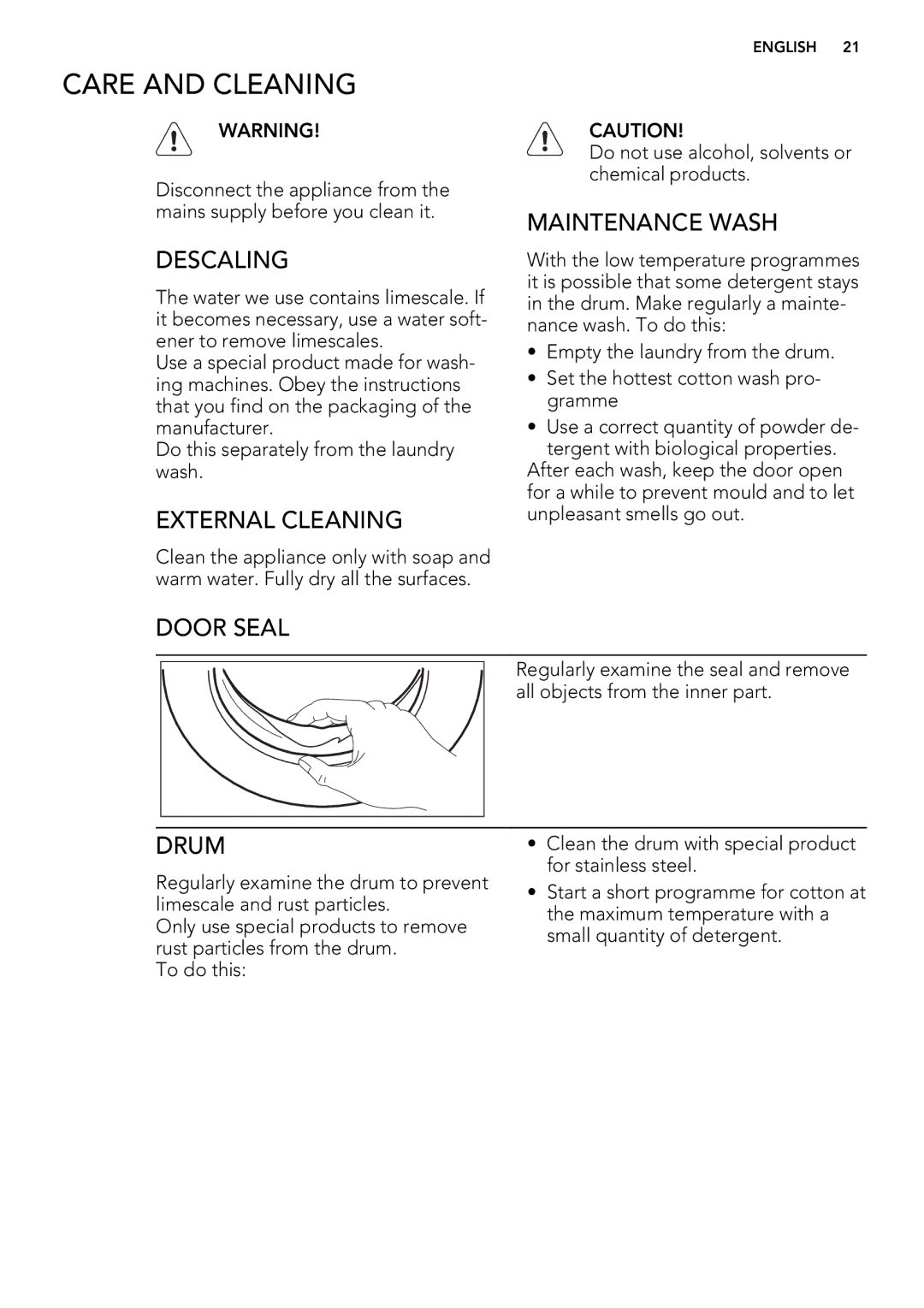 AEG L 60468 FL, L 60660 FL, L 60460 FL user manual Care and Cleaning 