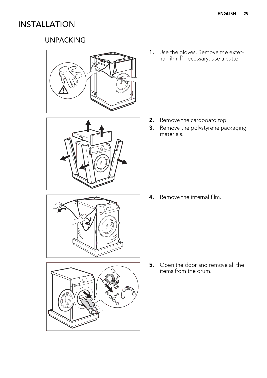 AEG L 60460 FL, L 60468 FL, L 60660 FL user manual Installation, Unpacking 