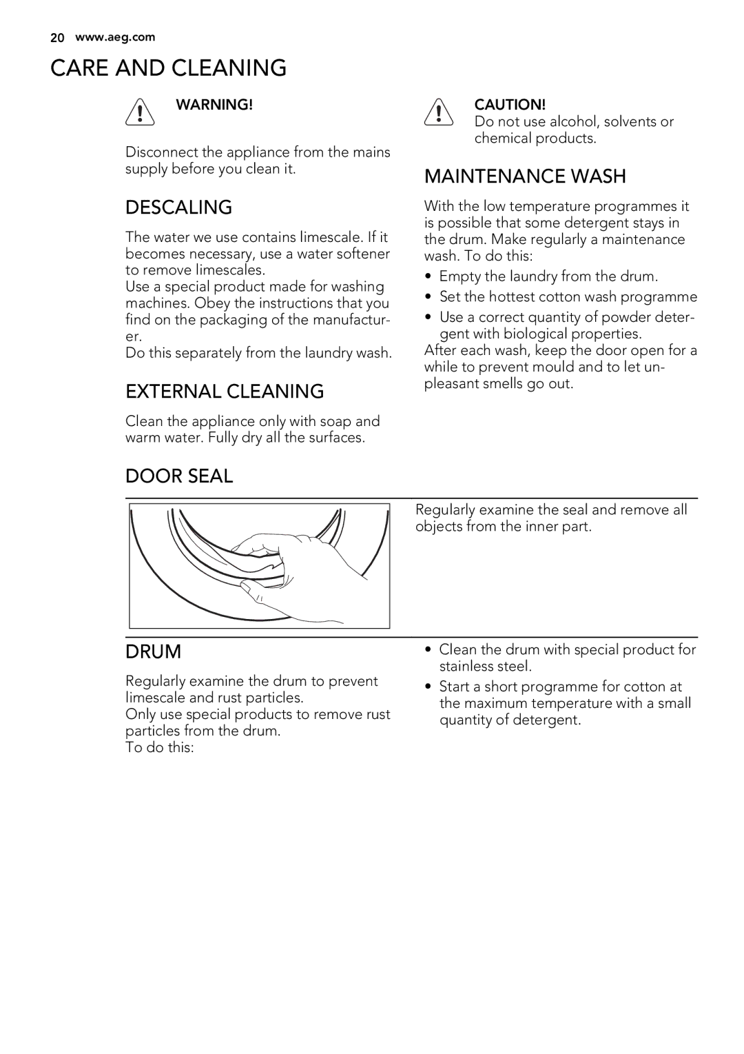 AEG L 70270 VFL user manual Care and Cleaning 