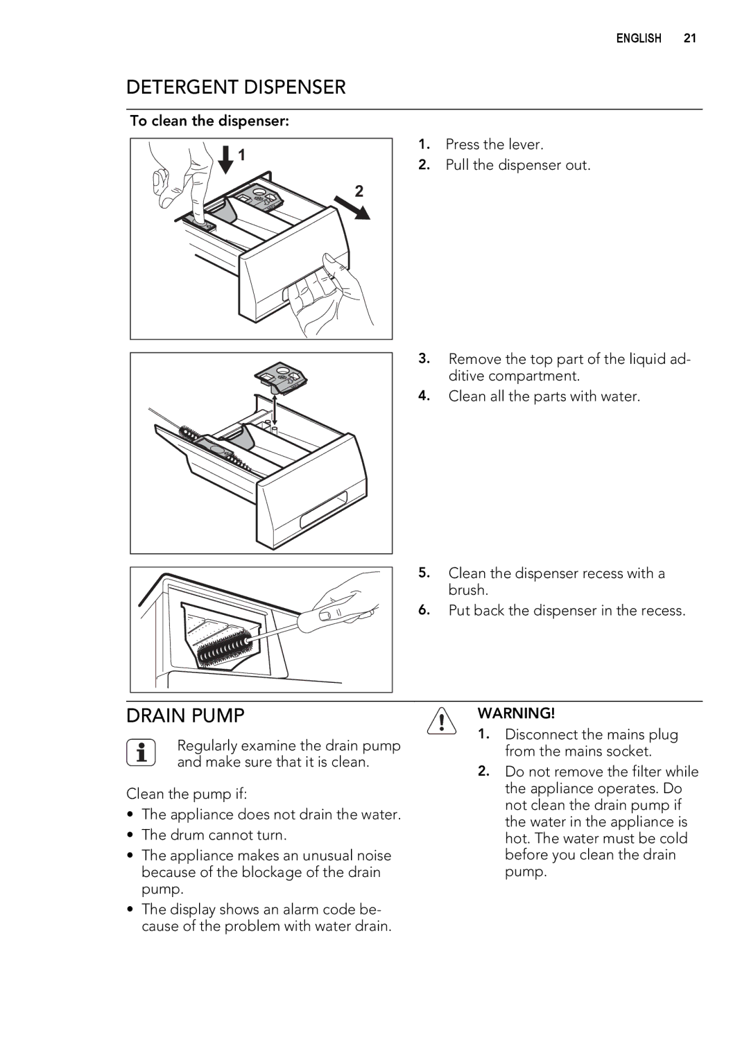 AEG L 70270 VFL user manual Detergent Dispenser, Drain Pump 